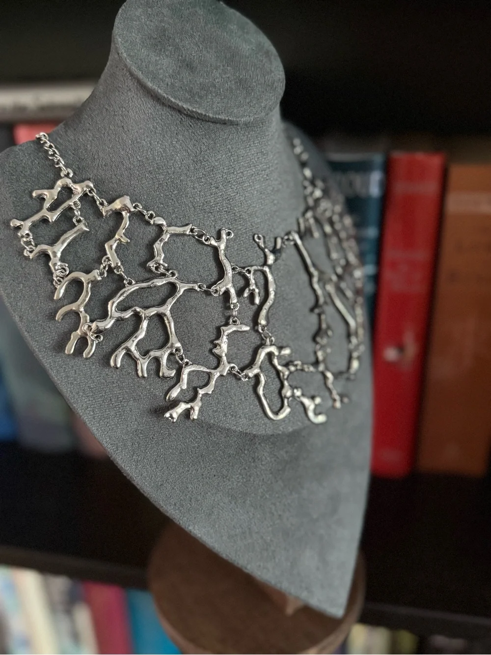 Silver Tone Coral Branch Statement Necklace